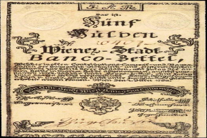 Eine alte deutsche 5-Pfennig-Banknote aus dem Jahr 1847 mit einem schwarzen Hintergrund und einem Porträt eines Mannes.