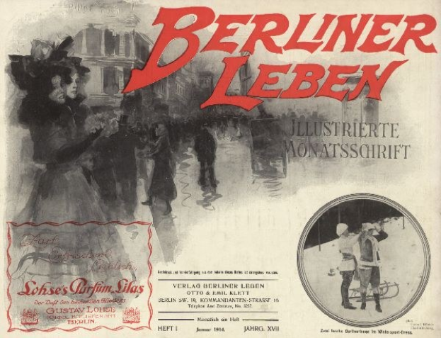 Cover eines alten Buches mit dem Titel "Berliner Leben" mit einem Foto von Menschen in traditioneller deutscher Tracht auf dem Einband.