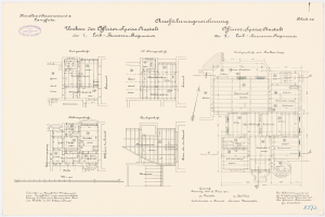 Ein detaillierter architektonischer Grundriss des ehemaligen Bundeskanzleramts in der Bundesrepublik Deutschland, der Layouts und Anmerkungen zeigt.