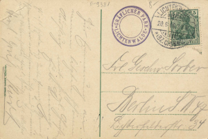 Eine alte Postkarte mit einer Briefmarke, die "Lichtenwald, Deutschland - Brief nach Deutschland" lautet, mit handschriftlichem Text und zwei zusätzlichen Briefmarken in der oberen rechten Ecke.