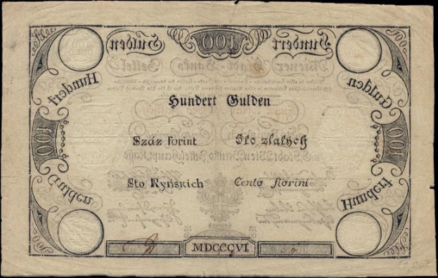 Alte deutsche 100-Pfennig-Banknote mit einem Porträt eines Mannes auf schwarzem Hintergrund.