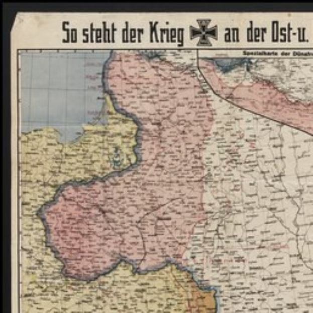 Ein gerahmtes Deutschland-Karte mit dem Text 'So Steht der Krieg an der Ost-U' darüber.