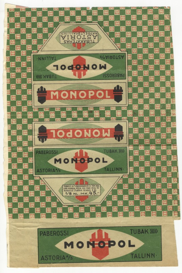 Ein grün-weißes Monopoly-Spielbrett auf einem weißen Hintergrund mit Text auf dem Papier.