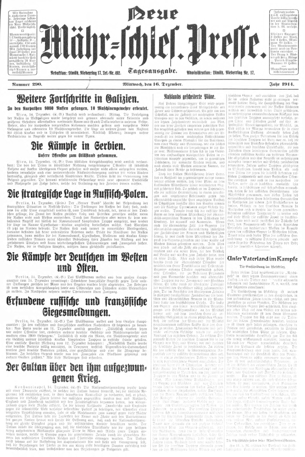 Titelseite einer deutschen Zeitung vom 18. September 1914 mit einem Schwarz-Weiß-Foto eines Mannes im Anzug und Krawatte, mit der Schlagzeile "Deutscher Reichstag, Bd. 1, Nr. 1".