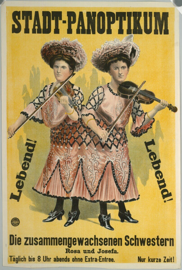 Zwei Frauen, die Geigen auf einem alten deutschen Propagandaplakat spielen.