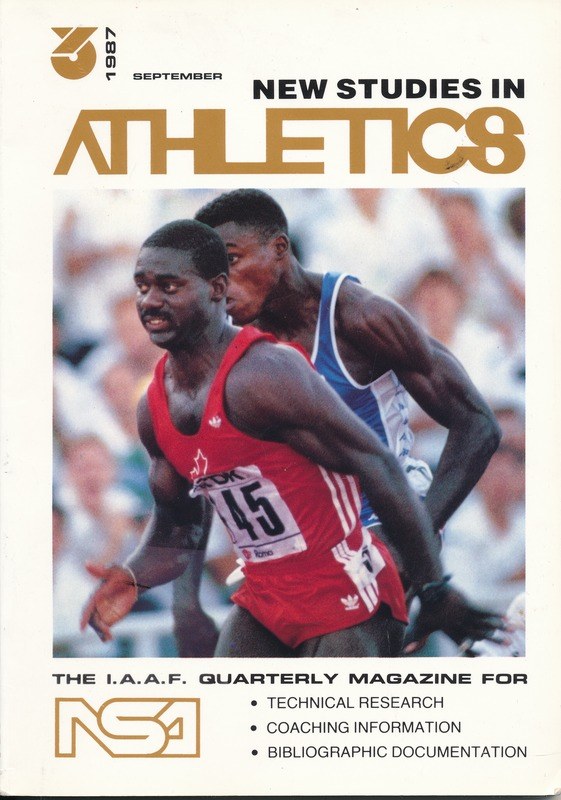 Titelbild des Buches "New Studies in Athletics September 1987" mit zwei Personen auf dem Cover.