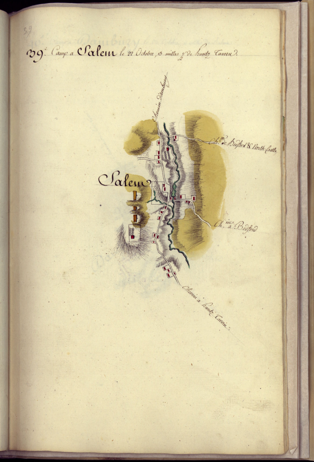 Ein aufgeschlagenes Buch mit einer detaillierten Karte einer Stadt, auf der verschiedene Städte und Ortschaften beschriftet sind, begleitet von beschreibendem Text über die Stadt und ihre Einwohner.