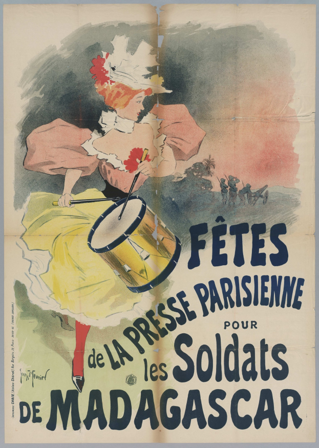 Plakat für ein Konzert in Madrid, Spanien, mit einem Bild einer Frau, die ein Musikinstrument spielt, und begleitendem Text.