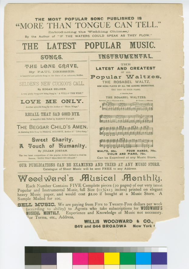 Ein Stück Papier mit dem Text "Der meistveröffentlichte Song ist mehr als die Zunge sagen kann" und Farbmustern unten.