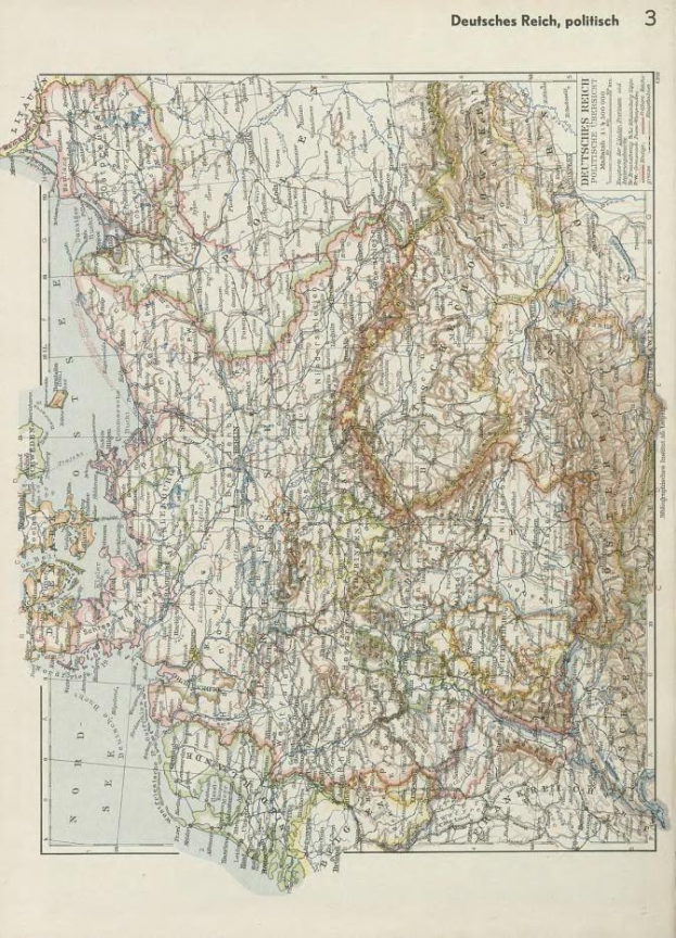 Altes 19. Jahrhundert-Karte von Deutschland, die politische Teilung zeigt, auf Papier mit Text oben und unten gedruckt.
