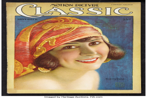Frau mit rotem Turban auf dem Cover von 'Motion Picture Classic'-Magazin, die lächelt.