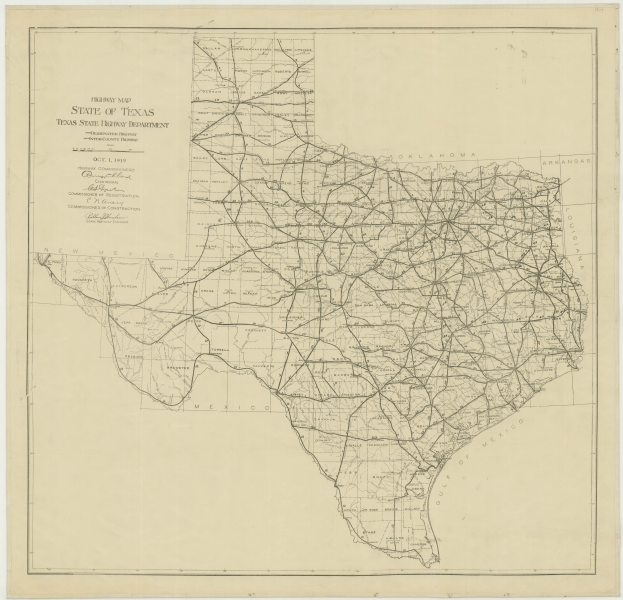Ein gerahmtes Texas-Kartenblatt, das Straßen und Highways zeigt.