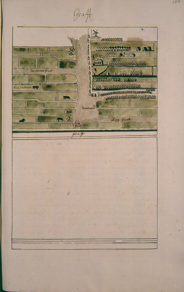 Ein aufgeschlagenes Buch mit einer detaillierten Stadtkarte, die Straßen, Gebäude und Sehenswürdigkeiten zeigt, sowie begleitenden Text.