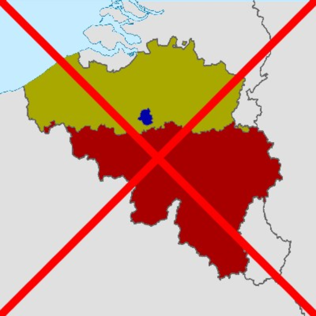Eine grüne, rote und blaue Deutschlandkarte mit einem roten Kreuz in der Mitte, das das Land als nicht erlaubt kennzeichnet, vor einem weißen Hintergrund.