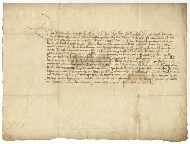 Alter, vergilbter handgeschriebener Brief auf altem Papier in formaler Kursivschrift, wahrscheinlich an die Frau des Kanzlers gerichtet.