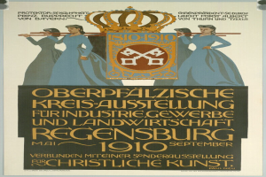 Ein Plakat für die deutsche Revolution von 1910, das eine Gruppe von Menschen und eine Krone zeigt, mit Text, der Informationen zum Ereignis enthält.
