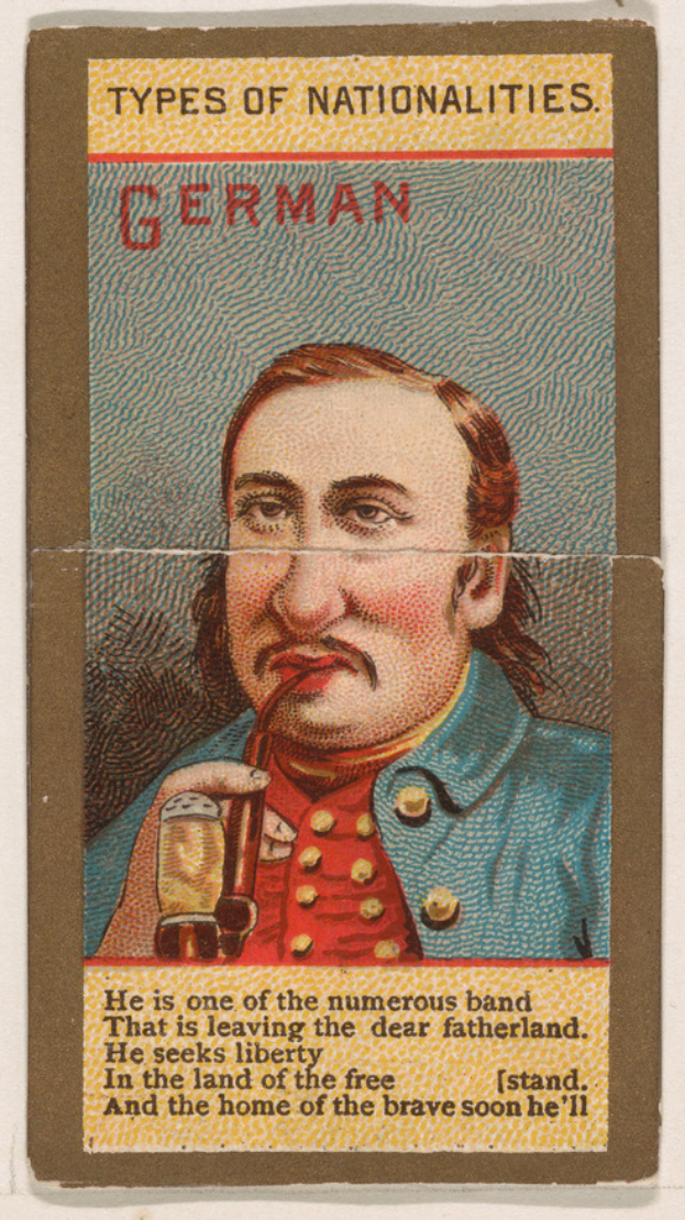 Ein Mann in militärischer Uniform hält ein Glas Bier in der Hand und hat einen entschlossenen Gesichtsausdruck und zurückgekämmtes Haar auf einem Plakat mit der Aufschrift "Deutscher".