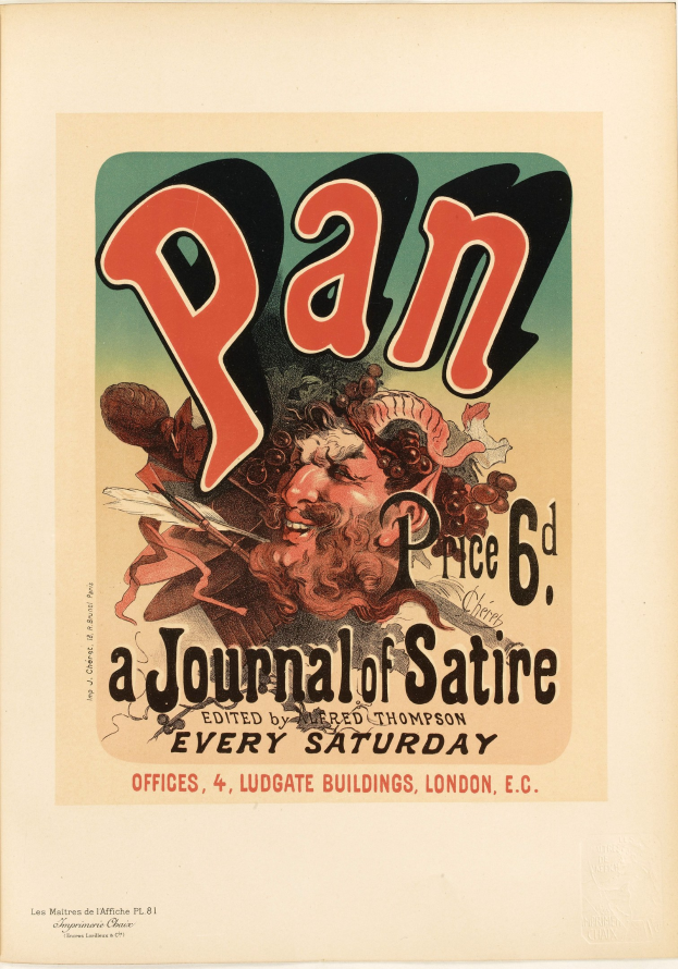 Plakat für "Pan: Eine Satirezeitschrift" mit einer Person in einem weißen Hemd mit kurzen dunklen Haaren und einem ernsten Gesichtsausdruck, die vor einem weißen Hintergrund steht, mit fetter schwarzer zentrierter Schrift.